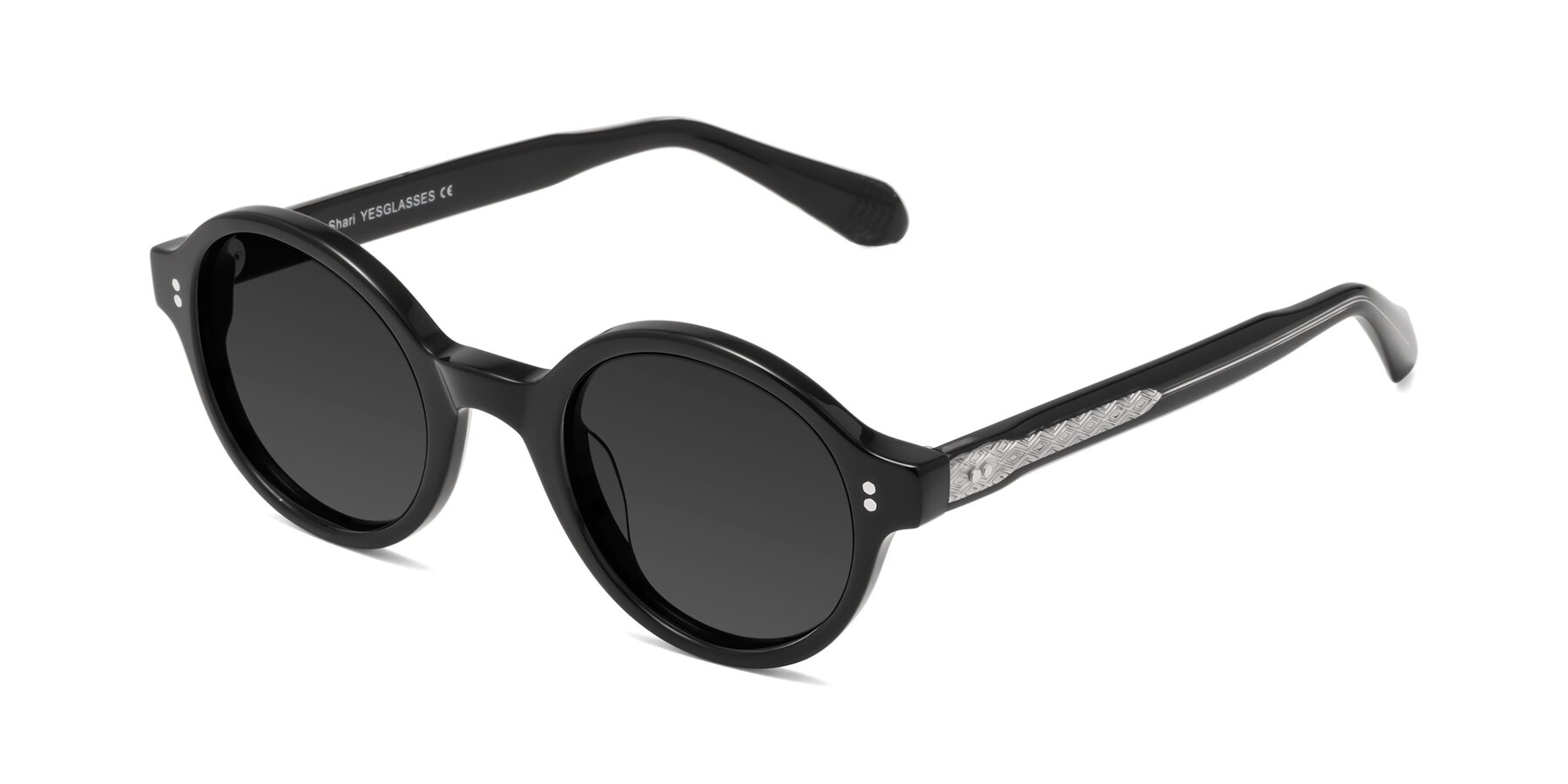 Angle of Shari in Black with Gray Tinted Lenses