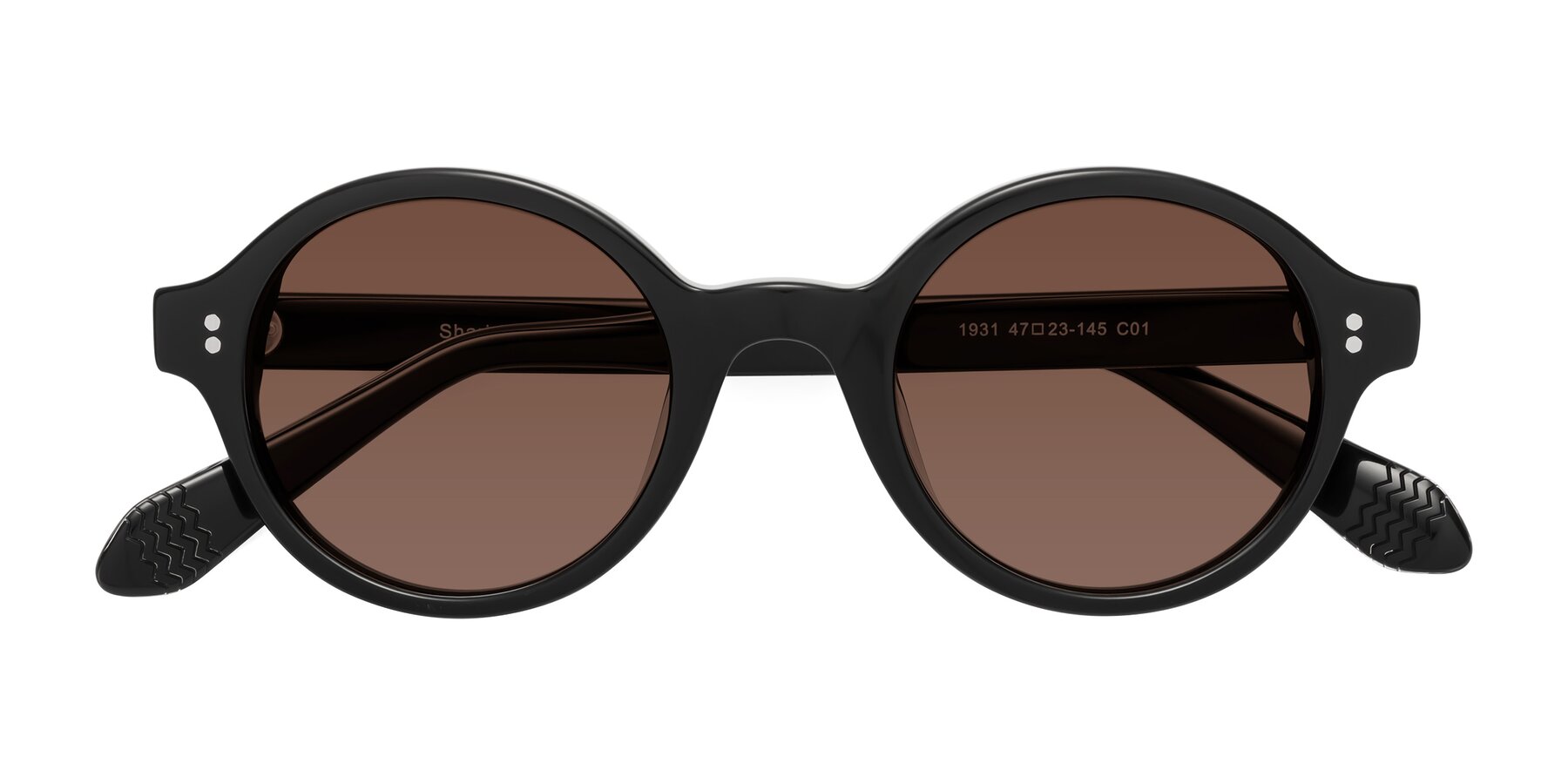 Folded Front of Shari in Black with Brown Tinted Lenses