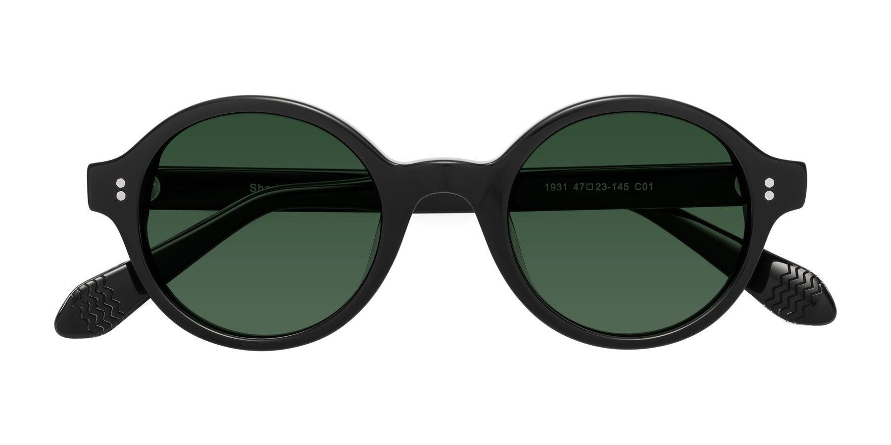 Folded Front of Shari in Black with Green Tinted Lenses