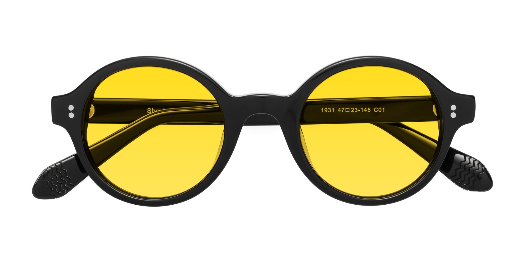 Folded Front of Shari in Black with Yellow Tinted Lenses