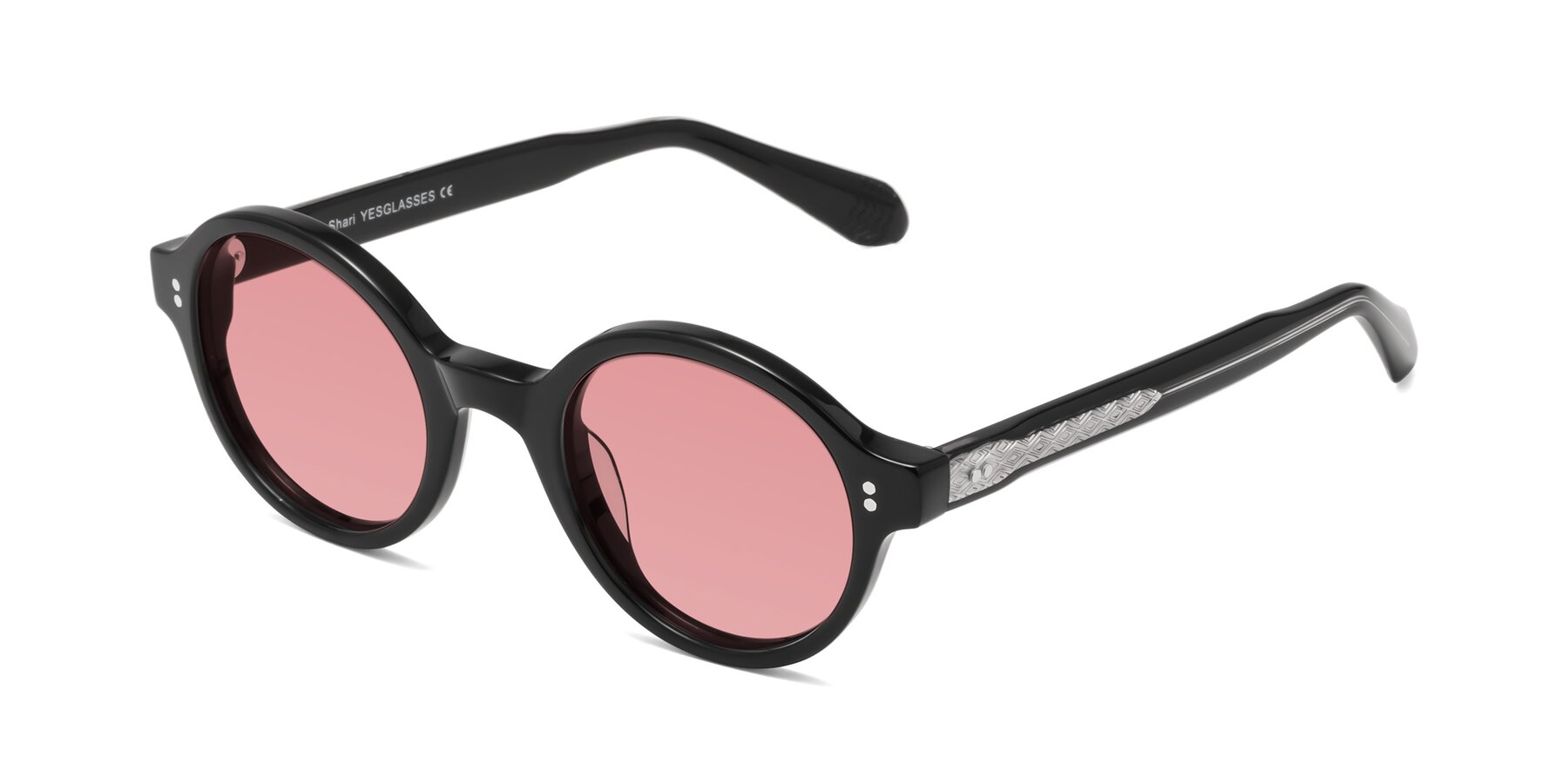 Angle of Shari in Black with Medium Garnet Tinted Lenses