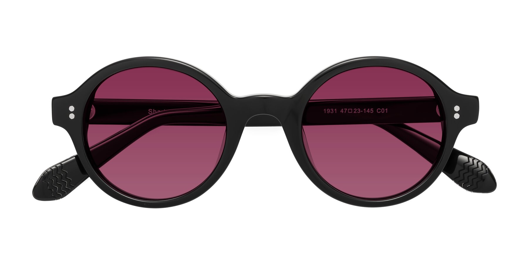 Folded Front of Shari in Black with Wine Tinted Lenses