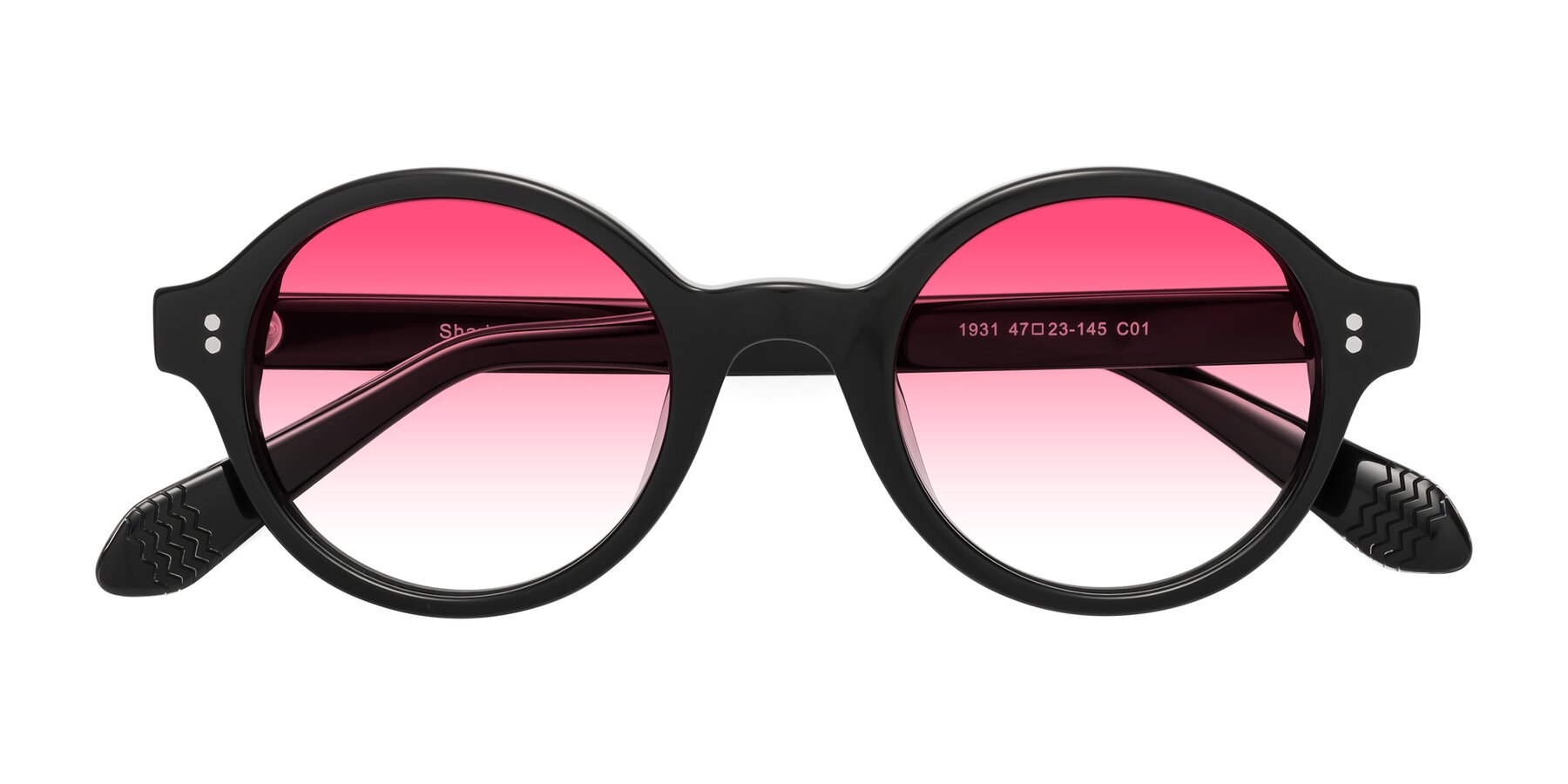 Folded Front of Shari in Black with Pink Gradient Lenses