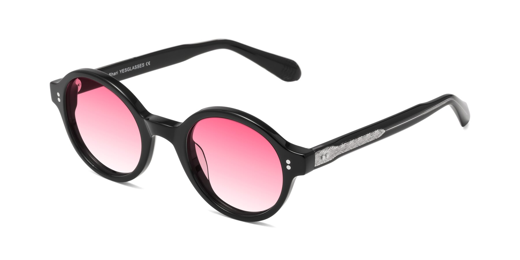 Angle of Shari in Black with Pink Gradient Lenses