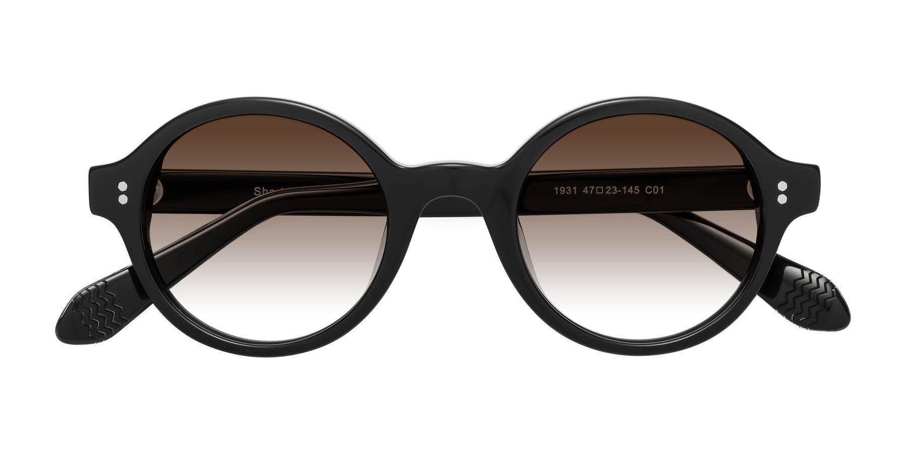 Folded Front of Shari in Black with Brown Gradient Lenses