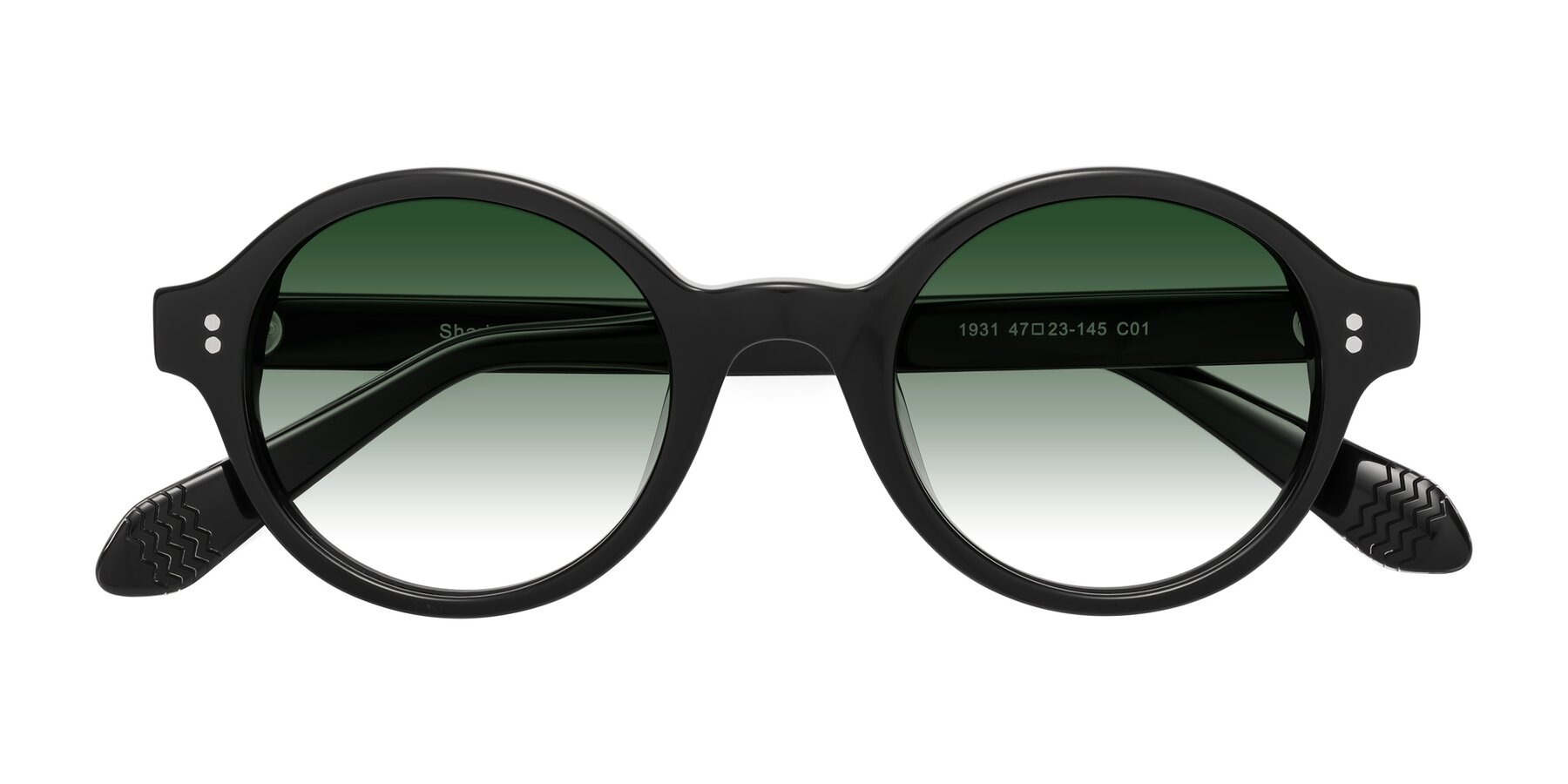 Folded Front of Shari in Black with Green Gradient Lenses