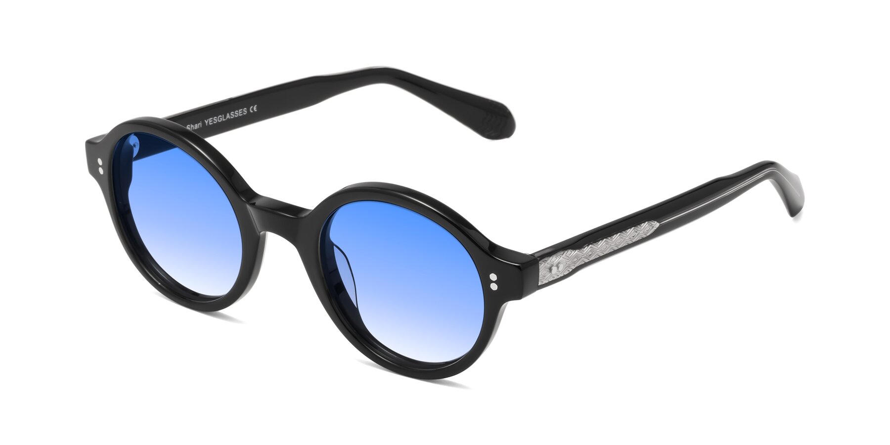 Angle of Shari in Black with Blue Gradient Lenses