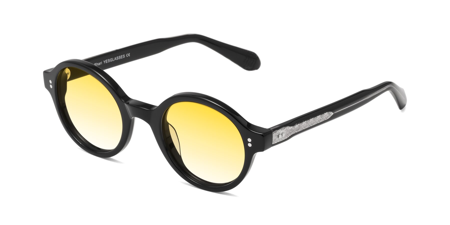 Angle of Shari in Black with Yellow Gradient Lenses