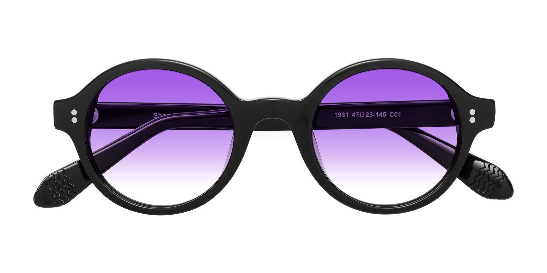 Folded Front of Shari in Black with Purple Gradient Lenses