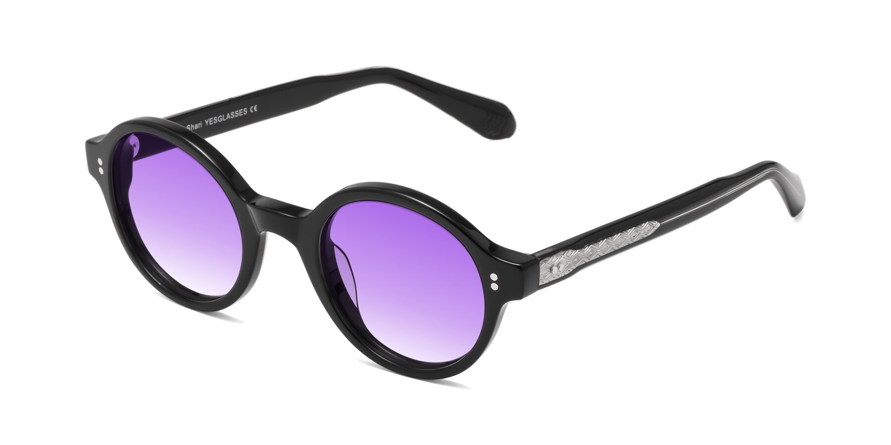 Angle of Shari in Black with Purple Gradient Lenses