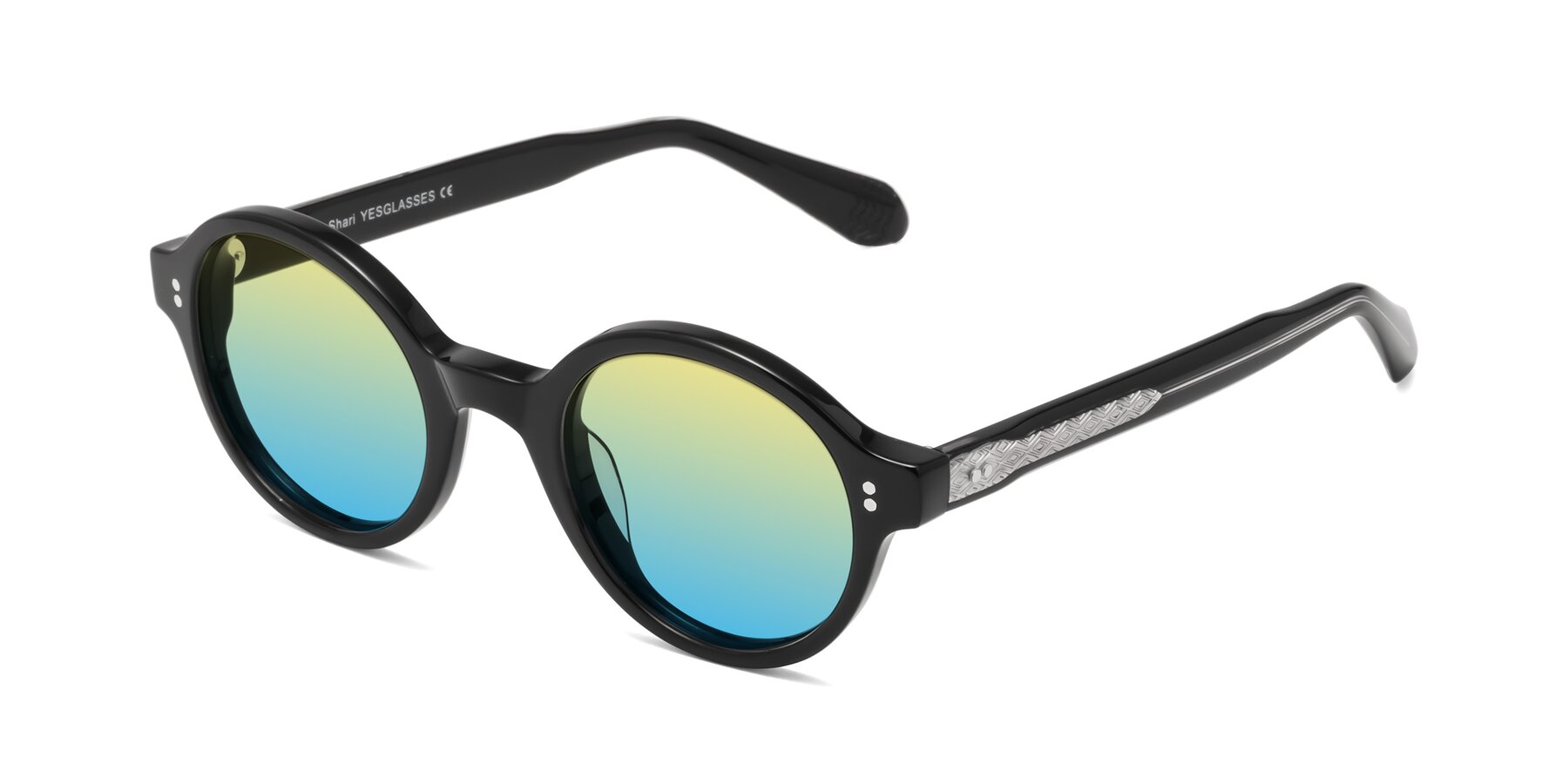 Angle of Shari in Black with Yellow / Blue Gradient Lenses