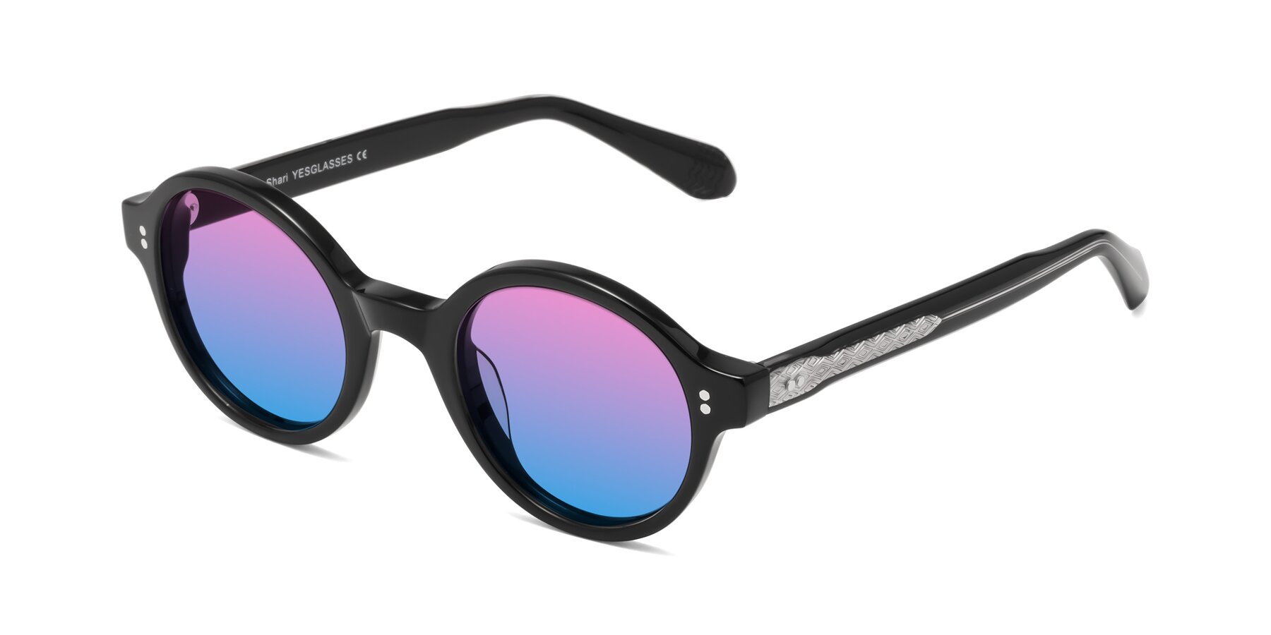 Angle of Shari in Black with Pink / Blue Gradient Lenses