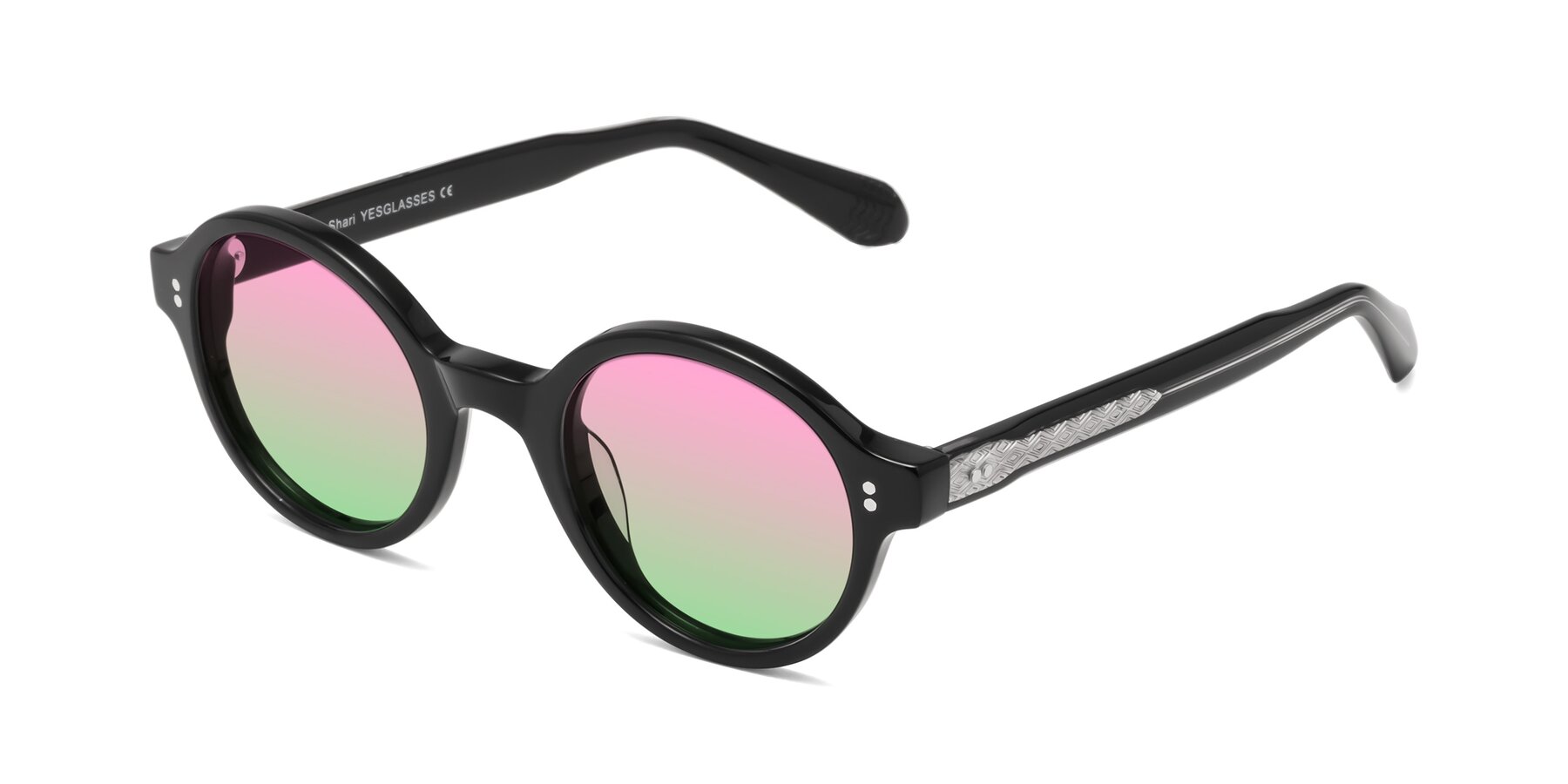Angle of Shari in Black with Pink / Green Gradient Lenses