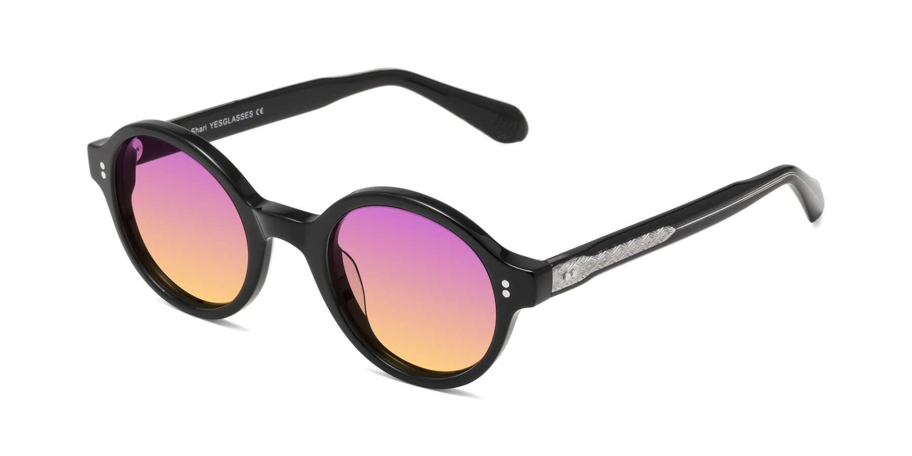 Angle of Shari in Black with Purple / Yellow Gradient Lenses