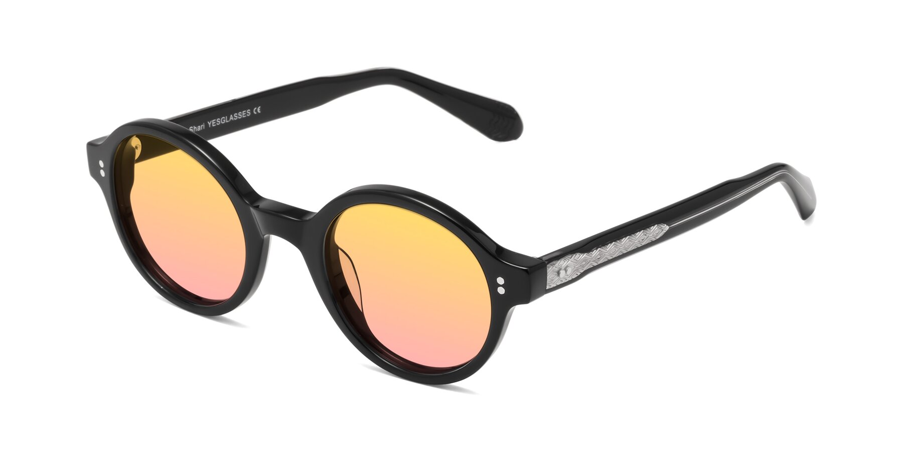 Angle of Shari in Black with Yellow / Pink Gradient Lenses