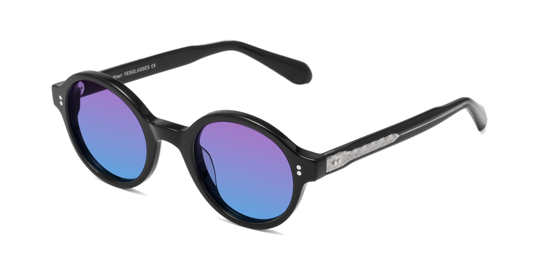 Angle of Shari in Black with Purple / Blue Gradient Lenses