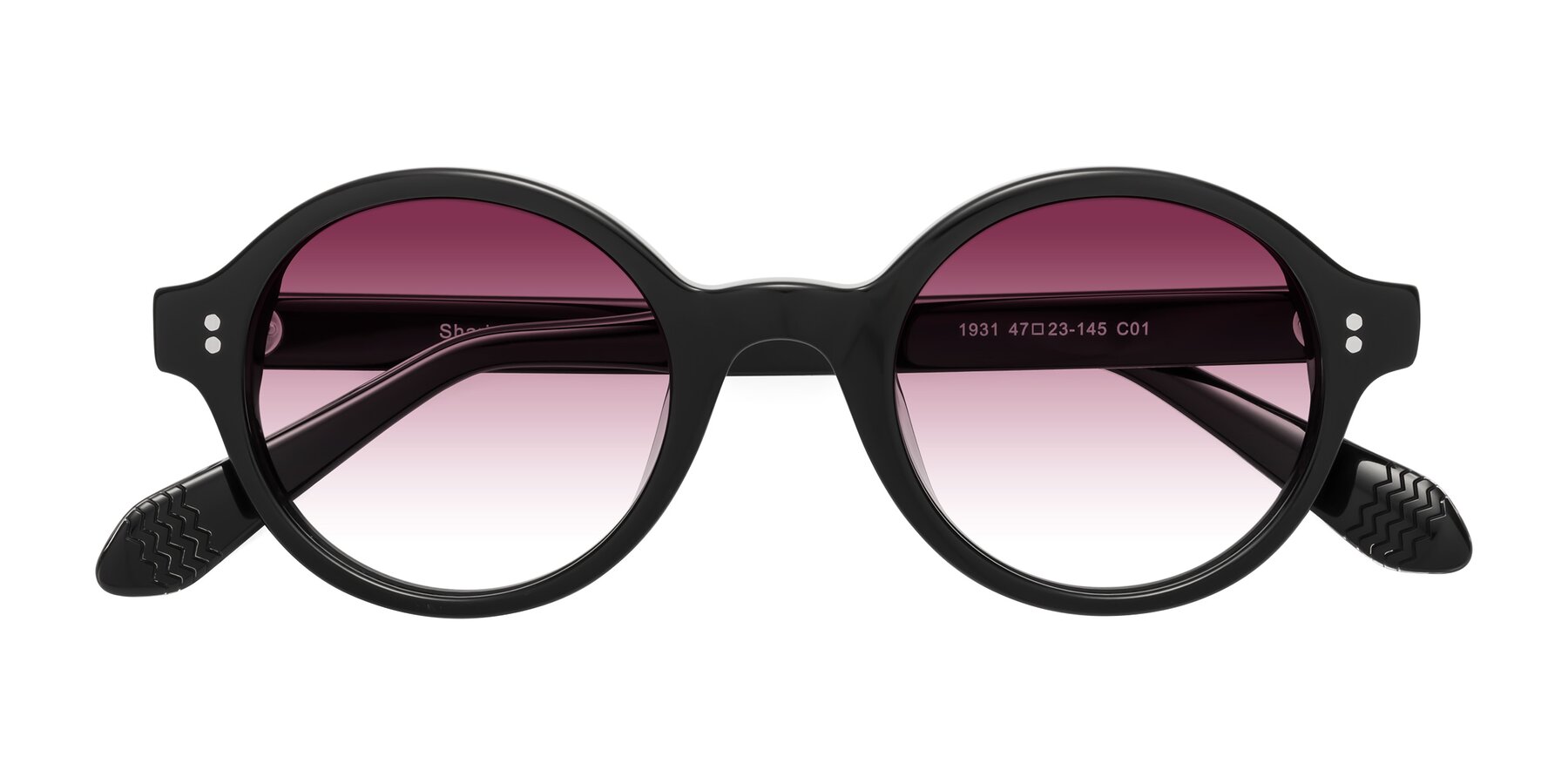 Folded Front of Shari in Black with Wine Gradient Lenses