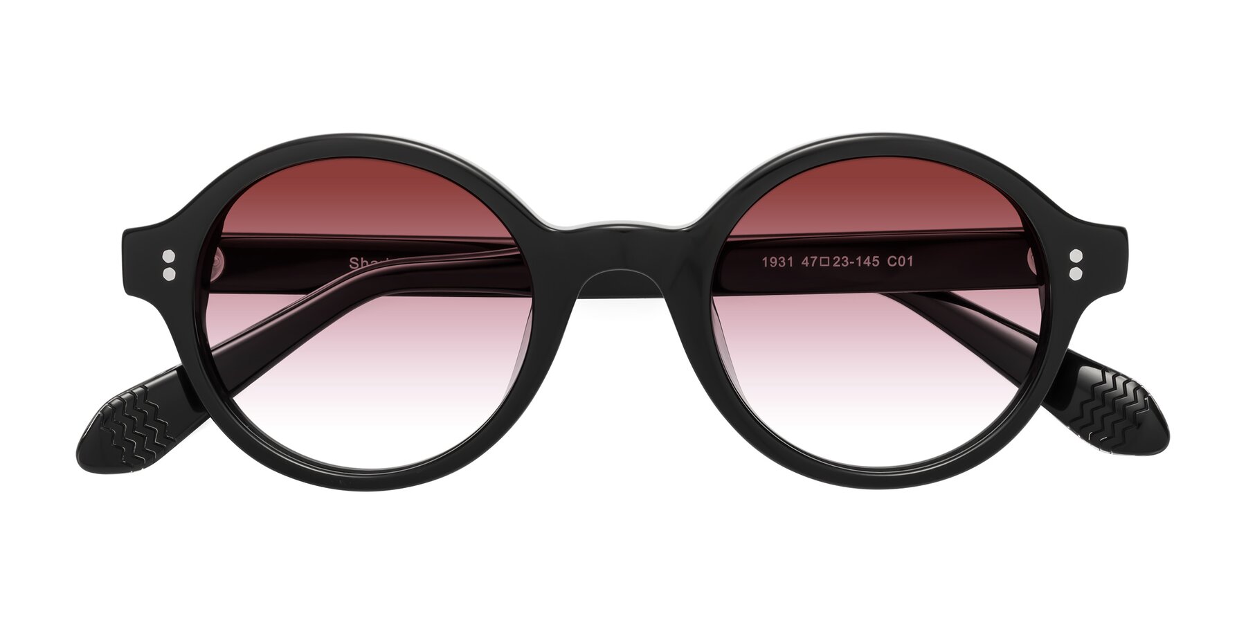 Folded Front of Shari in Black with Garnet Gradient Lenses