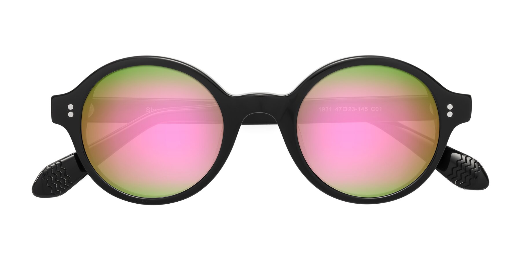Folded Front of Shari in Black with Pink Mirrored Lenses