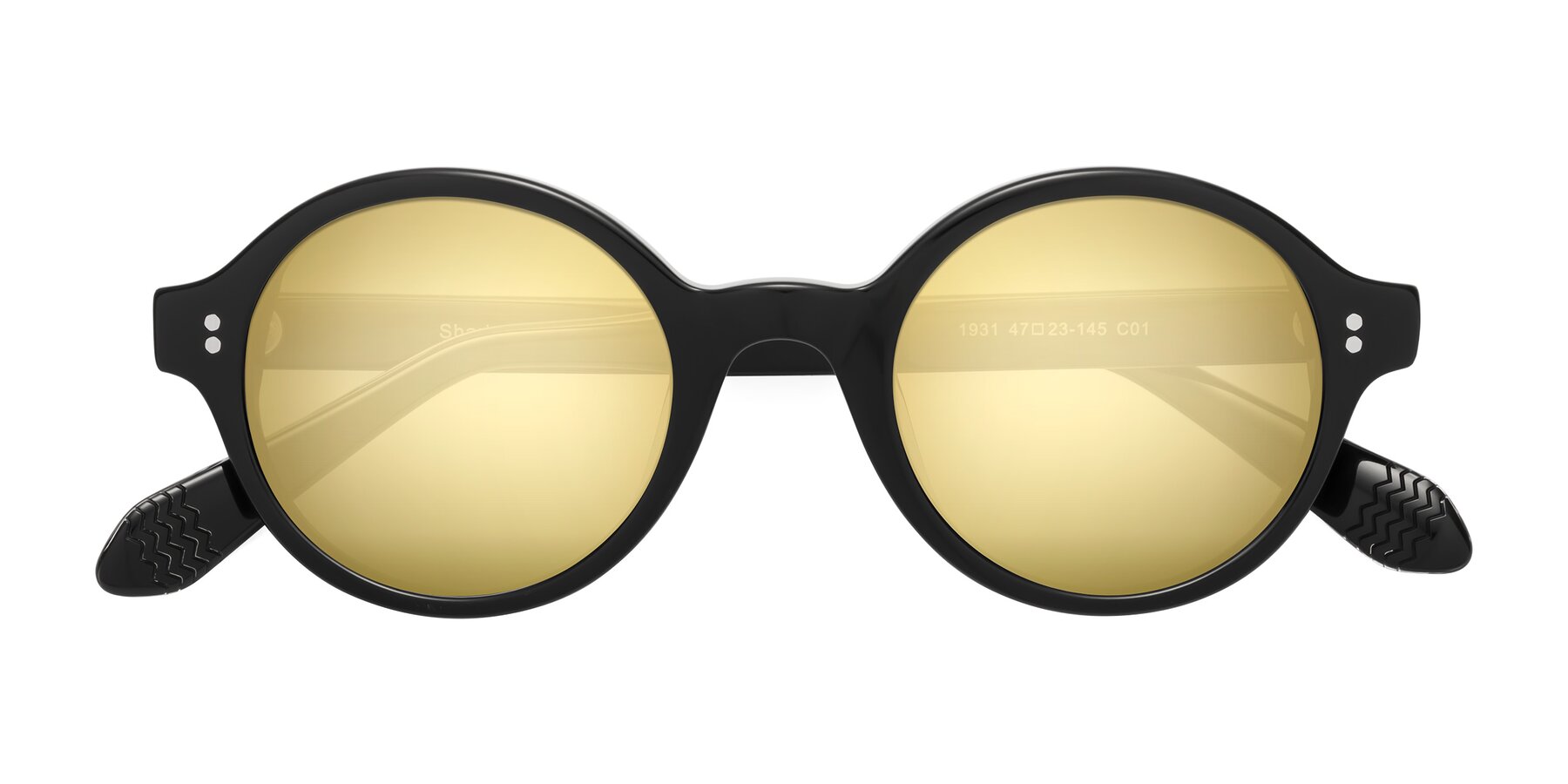 Folded Front of Shari in Black with Gold Mirrored Lenses