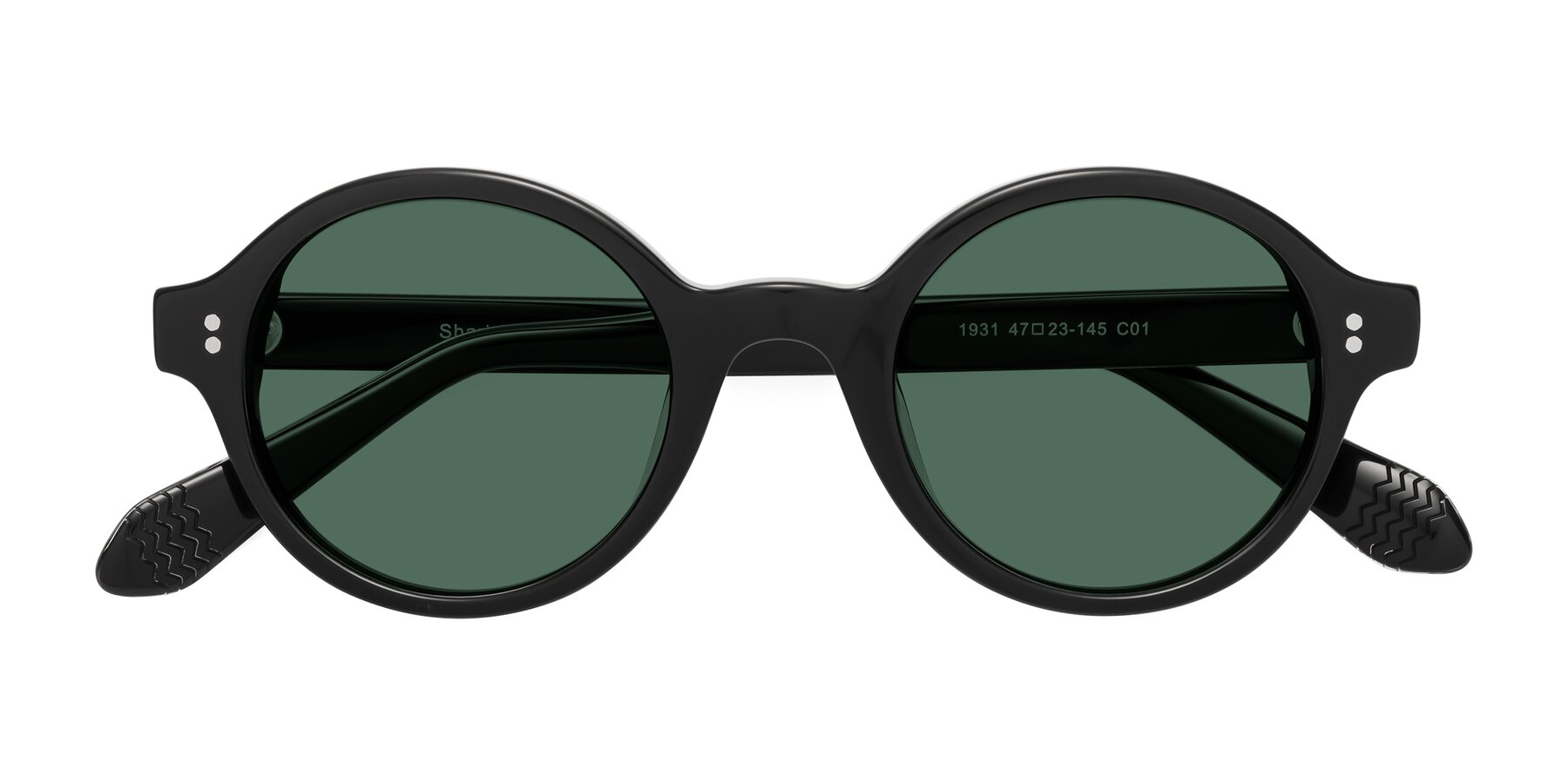 Folded Front of Shari in Black with Green Polarized Lenses