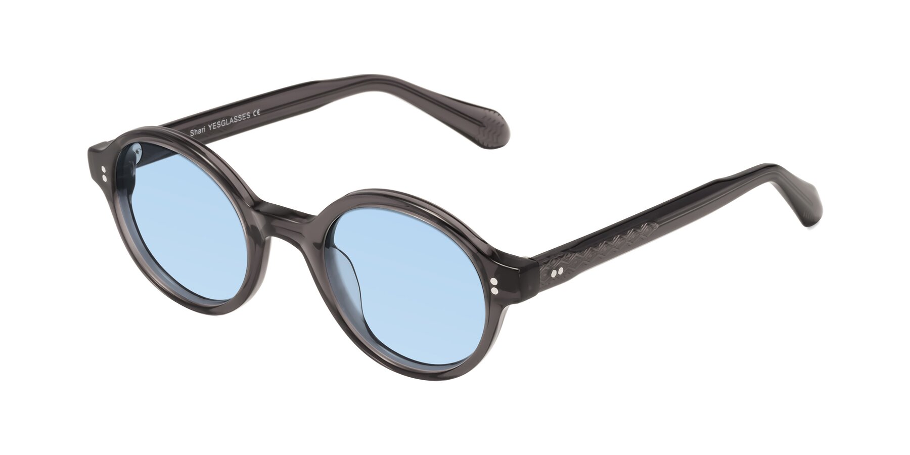 Angle of Shari in Dark Gray with Light Blue Tinted Lenses