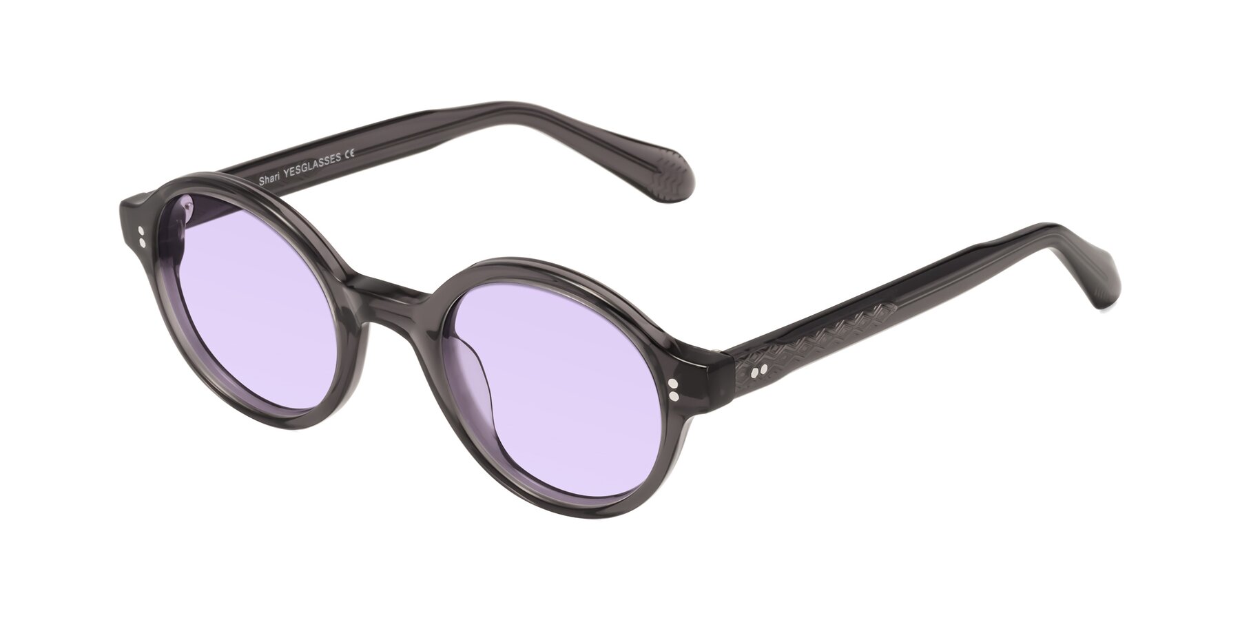 Angle of Shari in Dark Gray with Light Purple Tinted Lenses