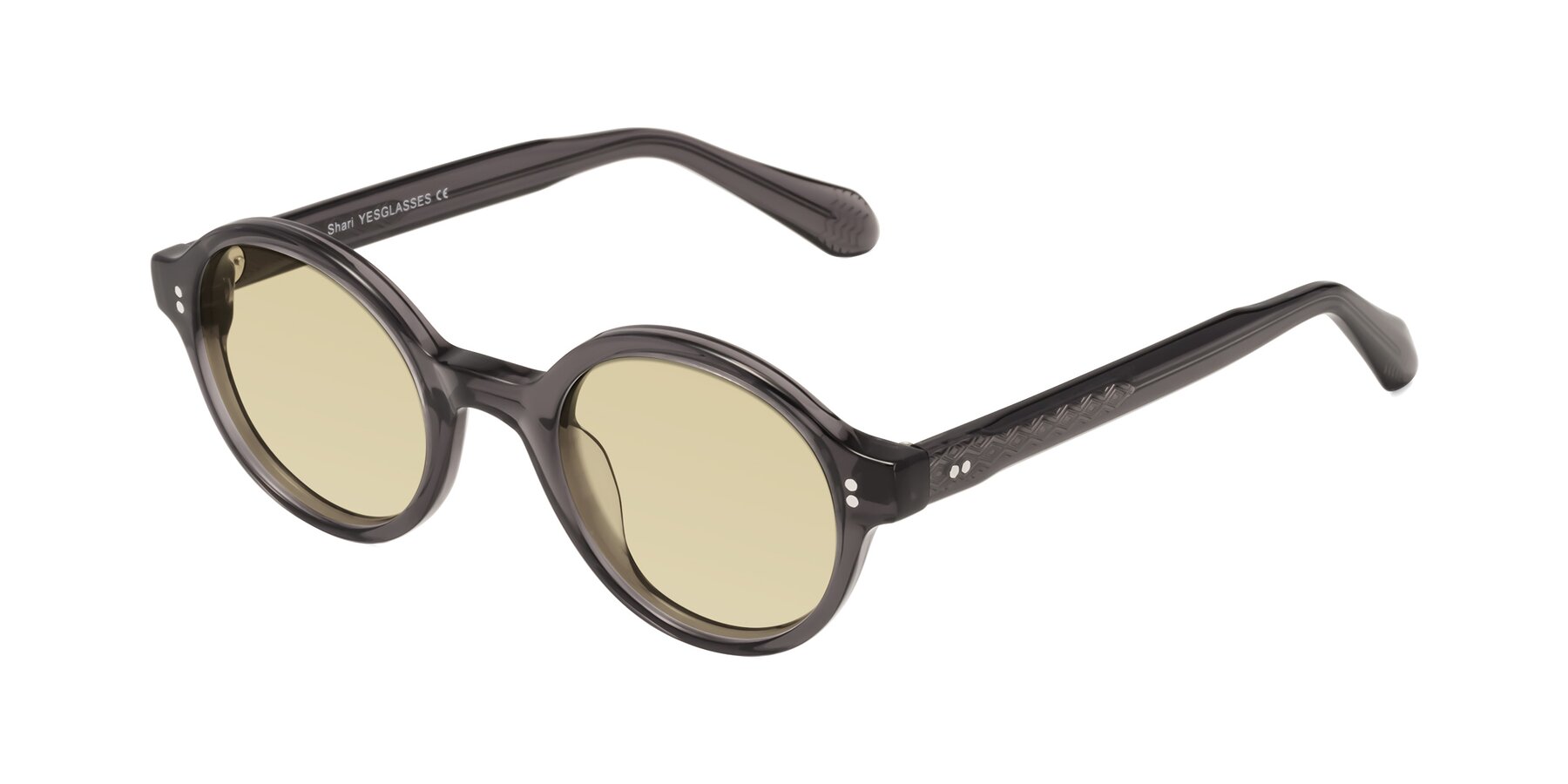 Angle of Shari in Dark Gray with Light Champagne Tinted Lenses