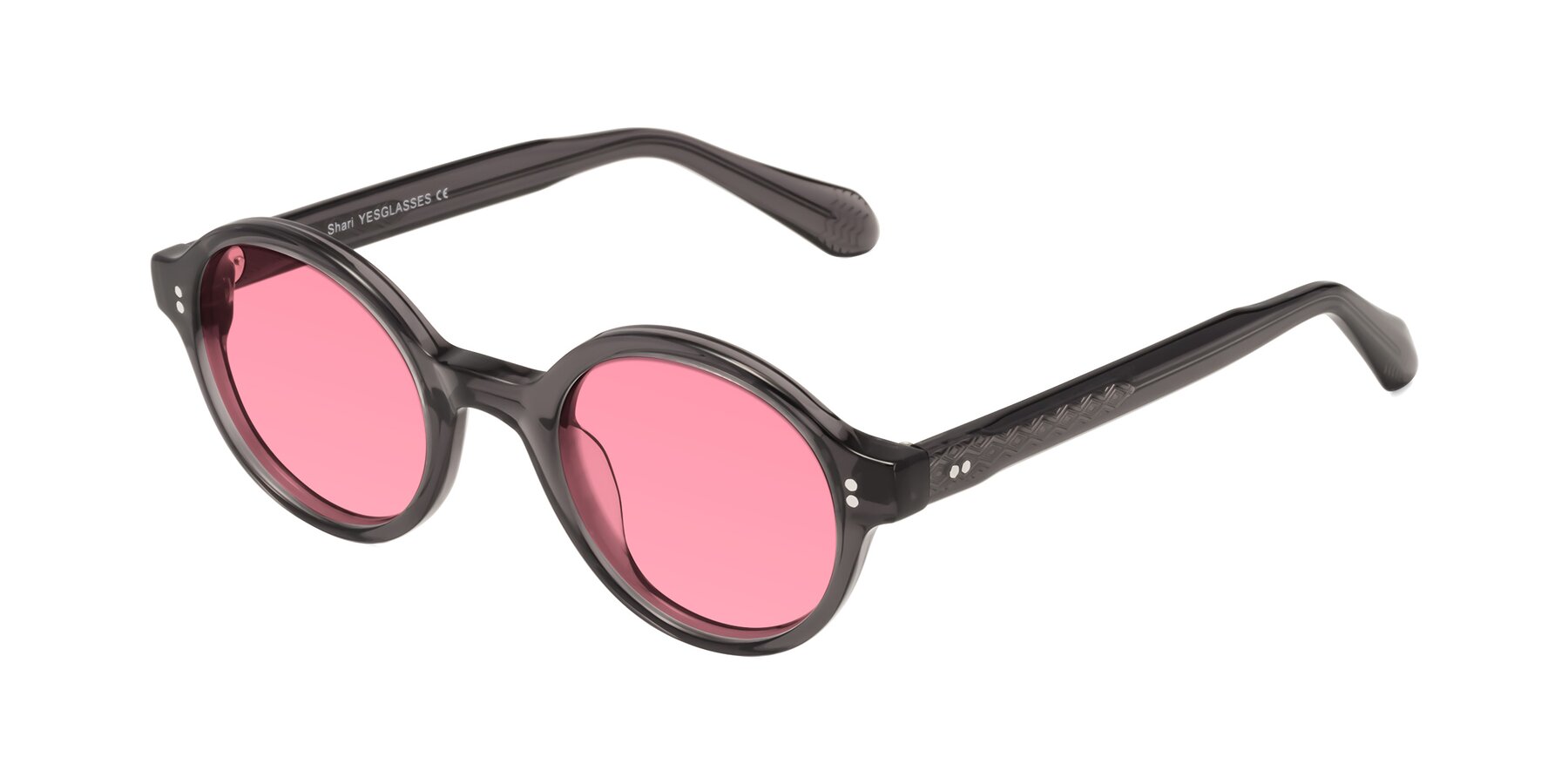 Angle of Shari in Dark Gray with Pink Tinted Lenses