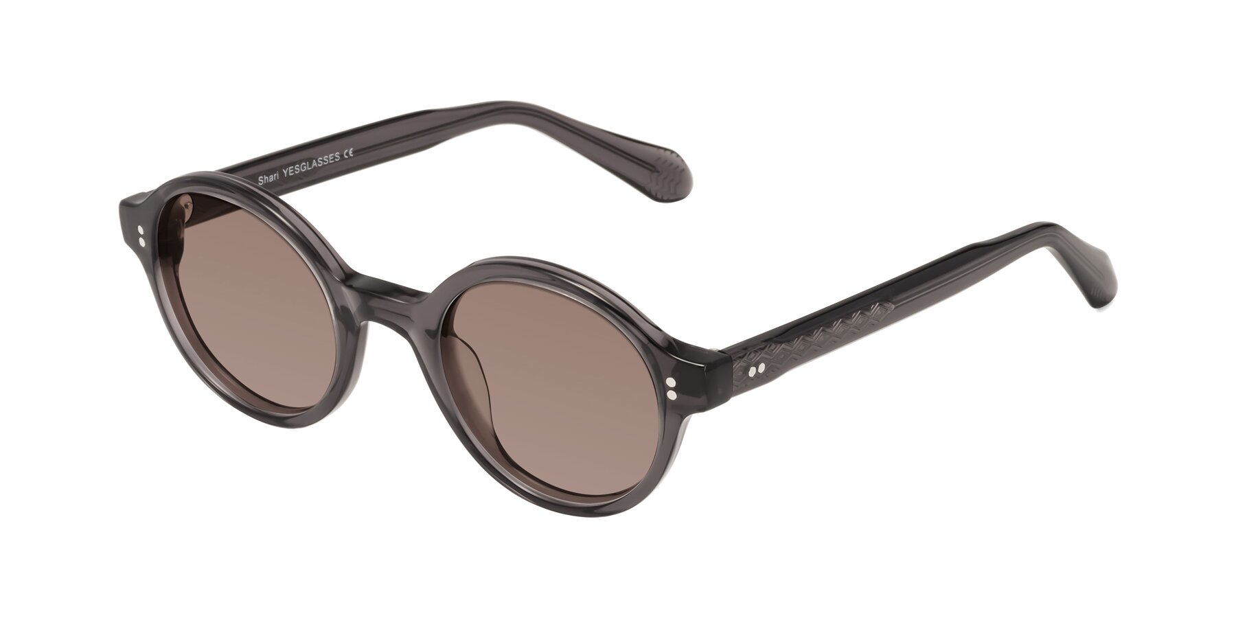 Angle of Shari in Dark Gray with Medium Brown Tinted Lenses