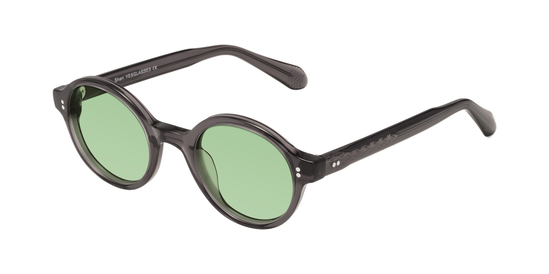 Angle of Shari in Dark Gray with Medium Green Tinted Lenses