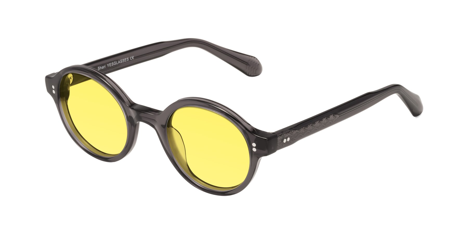 Angle of Shari in Dark Gray with Medium Yellow Tinted Lenses