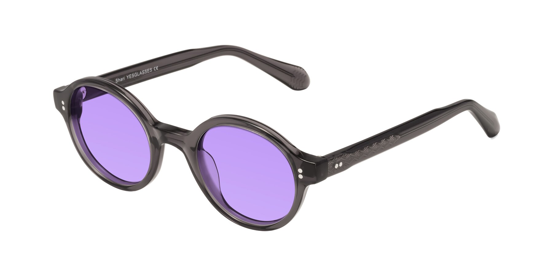 Angle of Shari in Dark Gray with Medium Purple Tinted Lenses