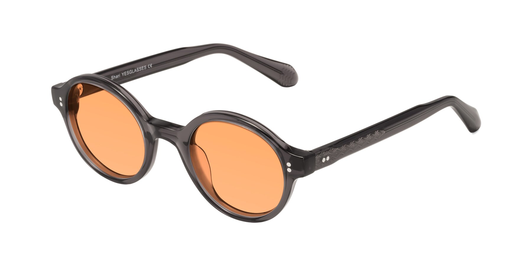 Angle of Shari in Dark Gray with Medium Orange Tinted Lenses