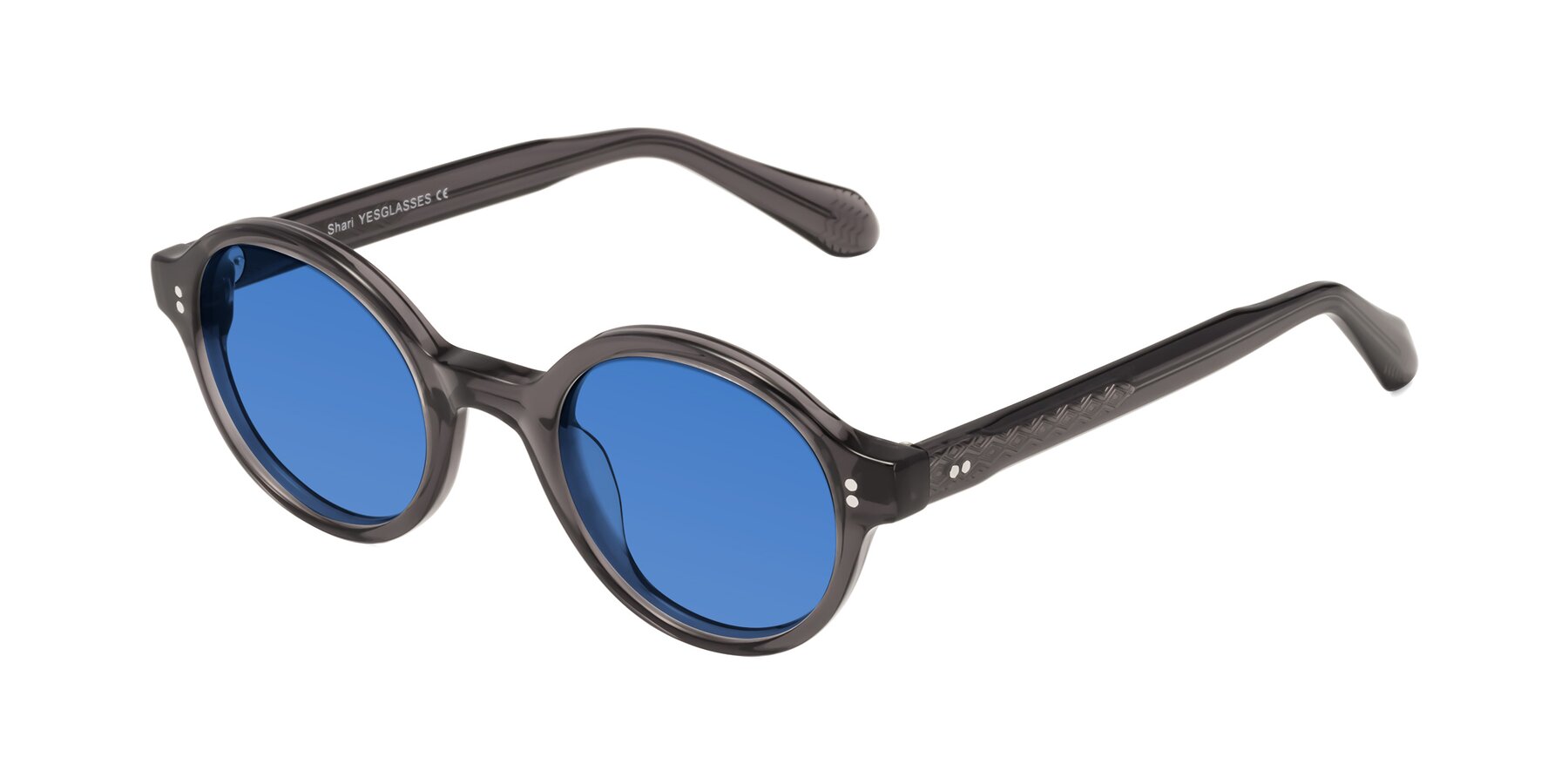 Angle of Shari in Dark Gray with Blue Tinted Lenses