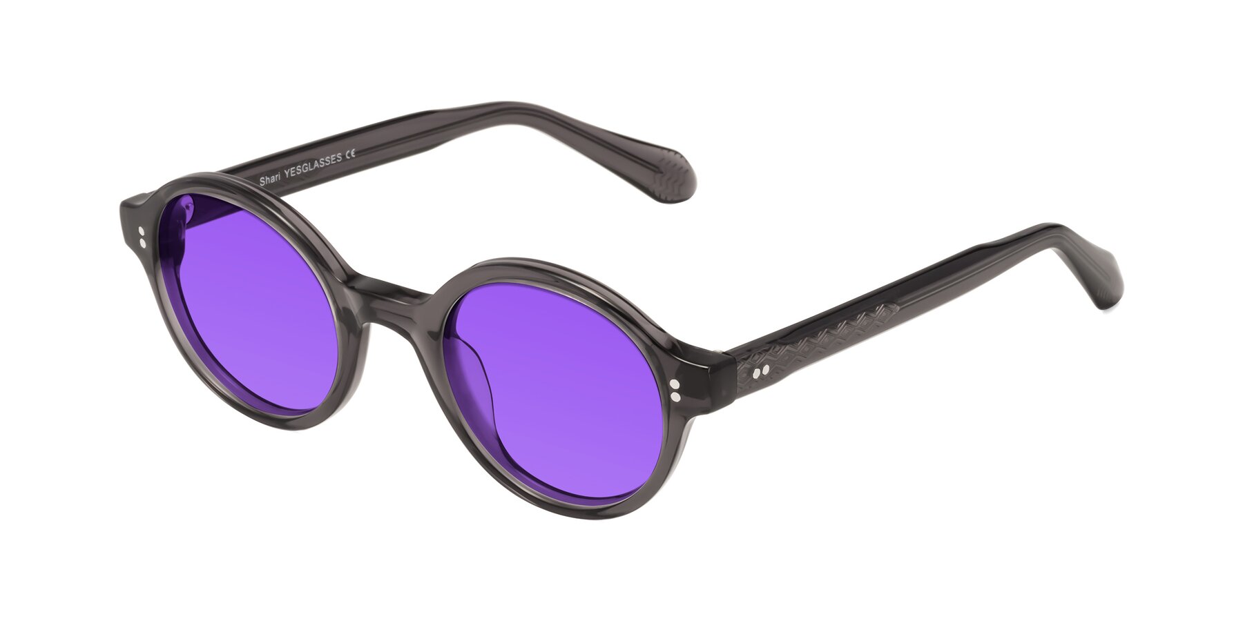 Angle of Shari in Dark Gray with Purple Tinted Lenses