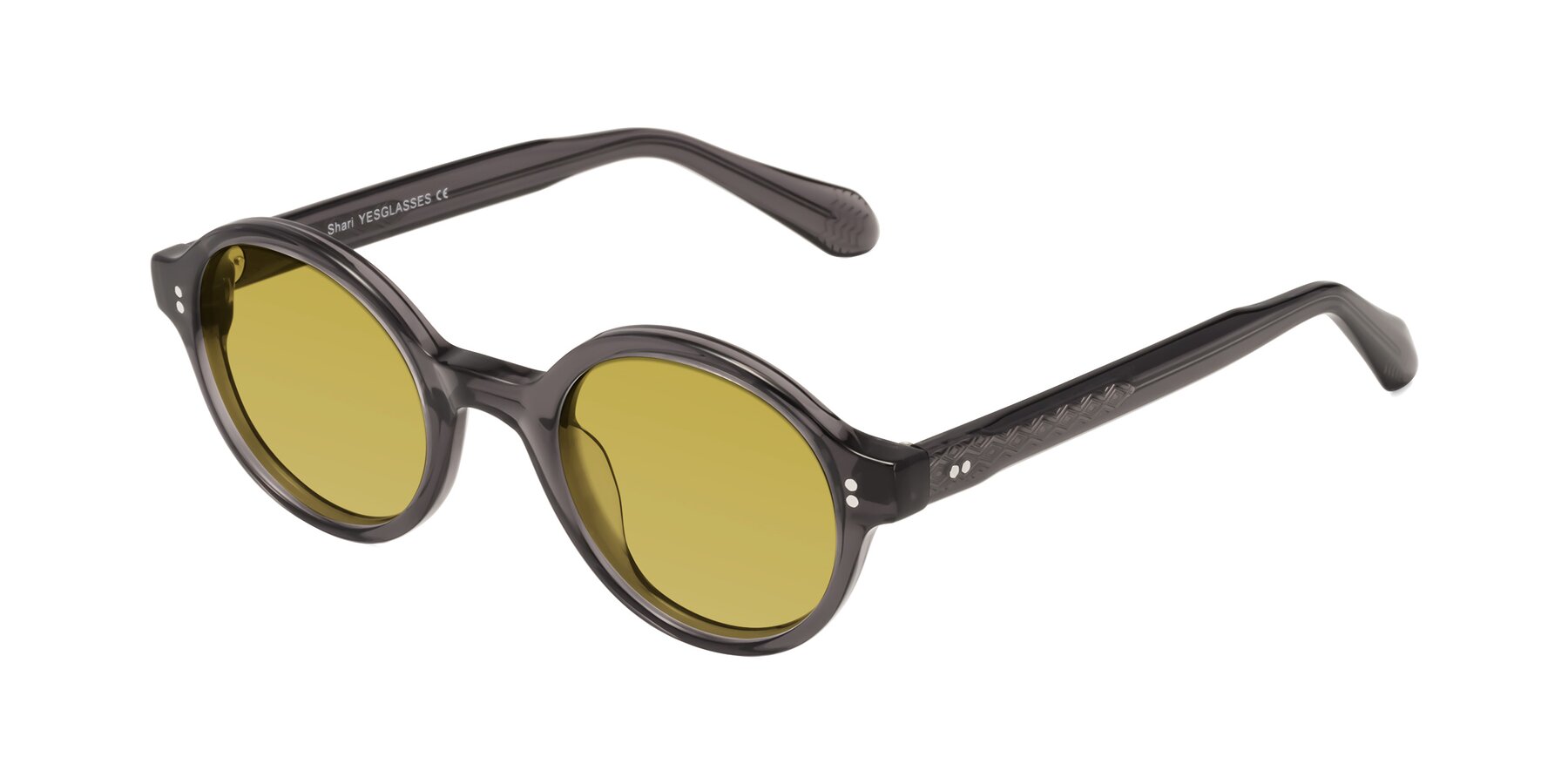 Angle of Shari in Dark Gray with Champagne Tinted Lenses