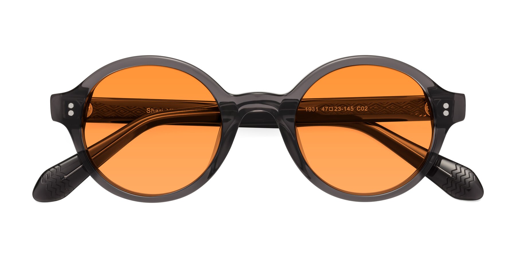 Folded Front of Shari in Dark Gray with Orange Tinted Lenses