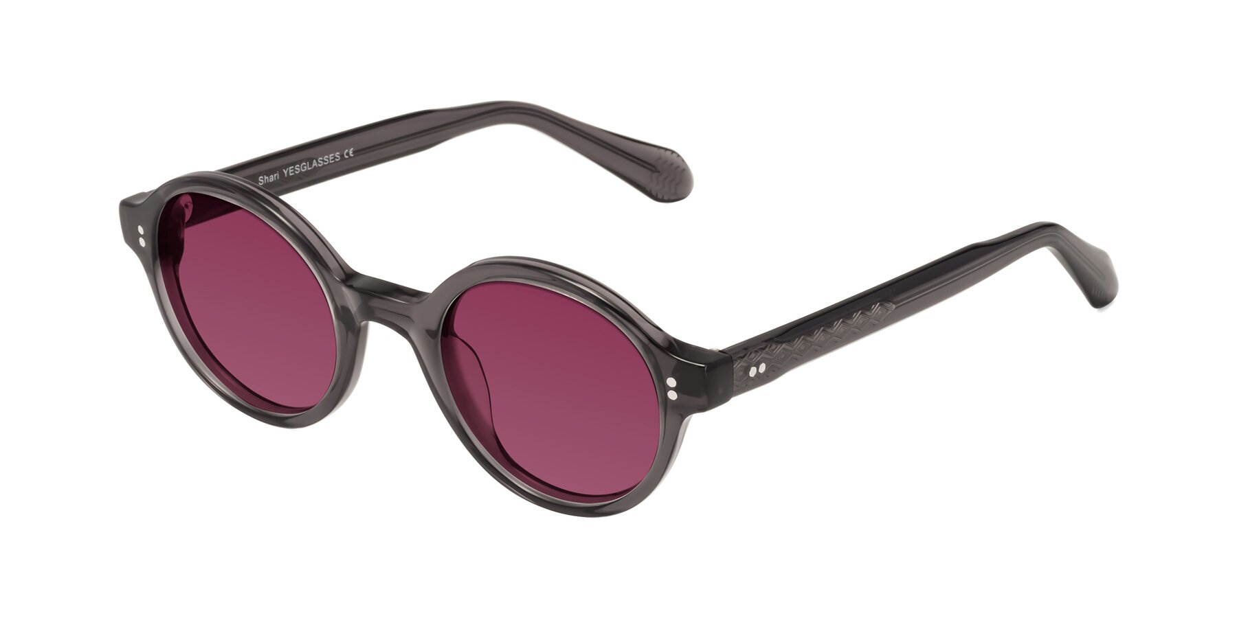 Angle of Shari in Dark Gray with Wine Tinted Lenses