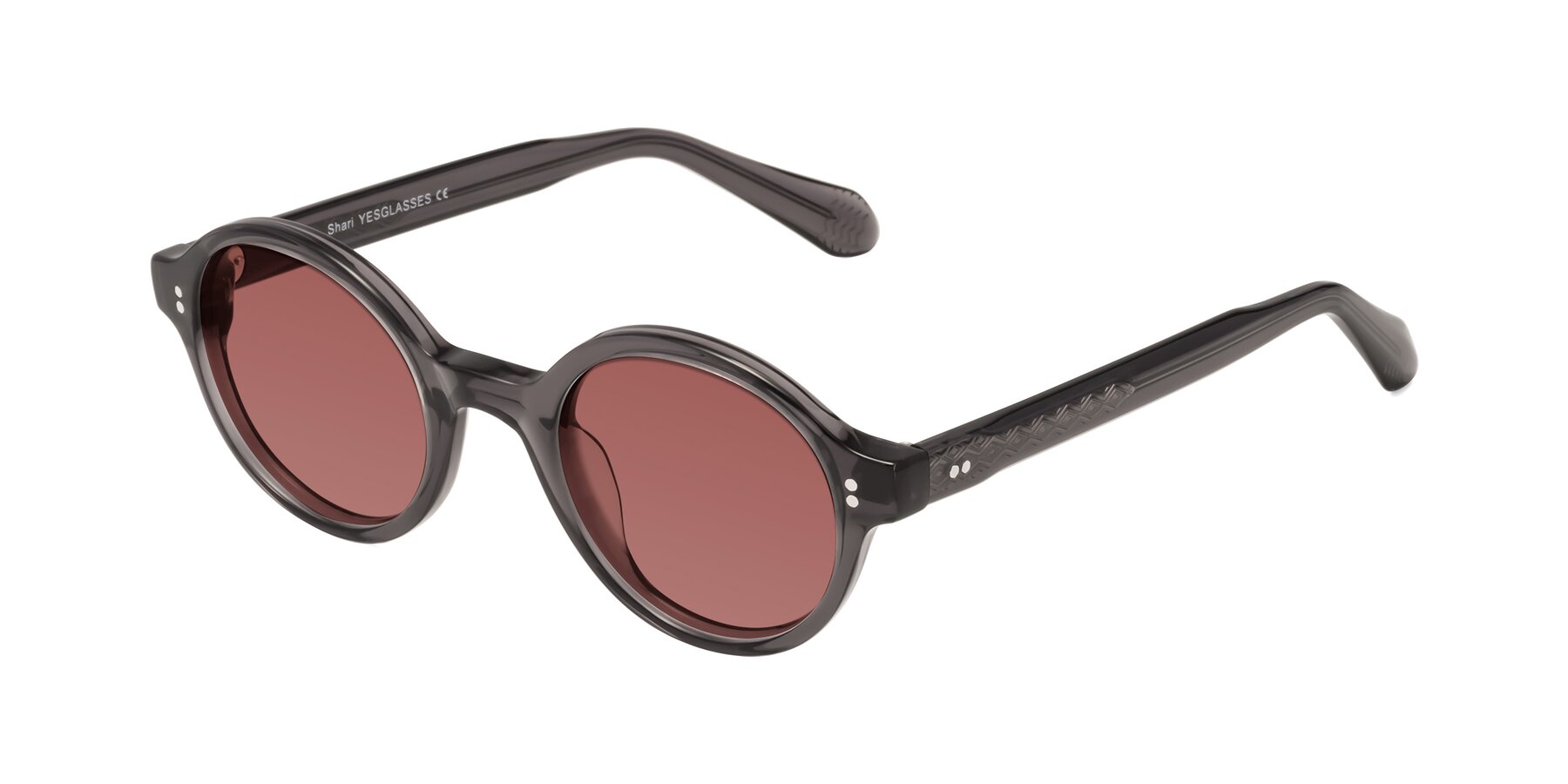 Angle of Shari in Dark Gray with Garnet Tinted Lenses