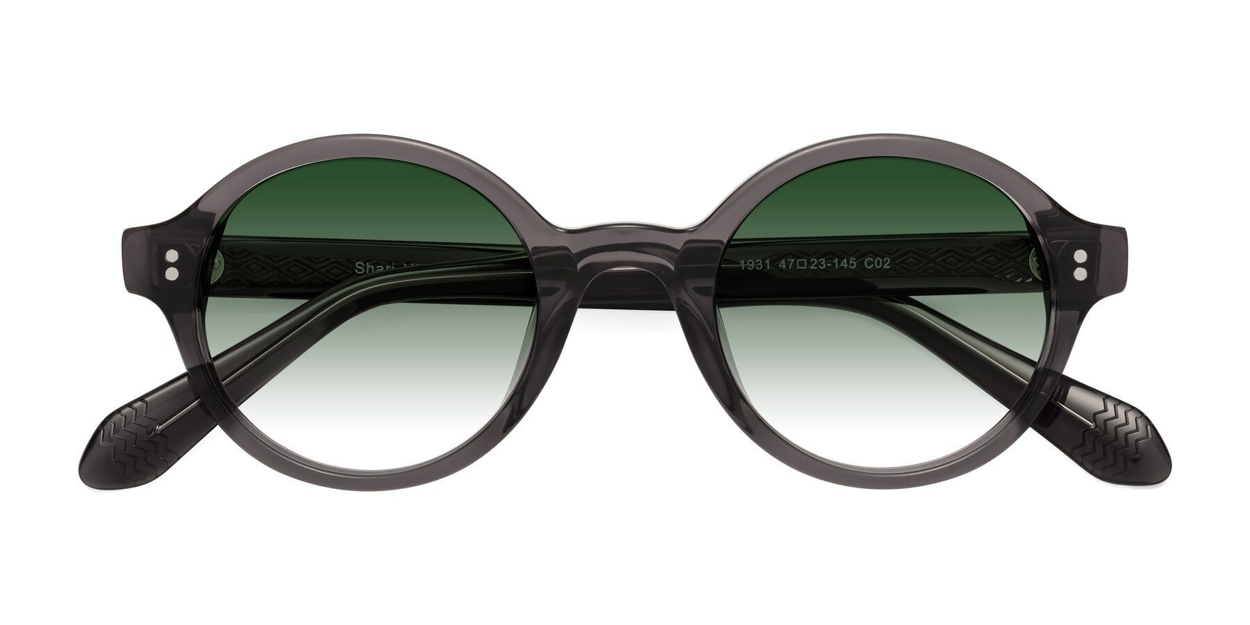Folded Front of Shari in Dark Gray with Green Gradient Lenses