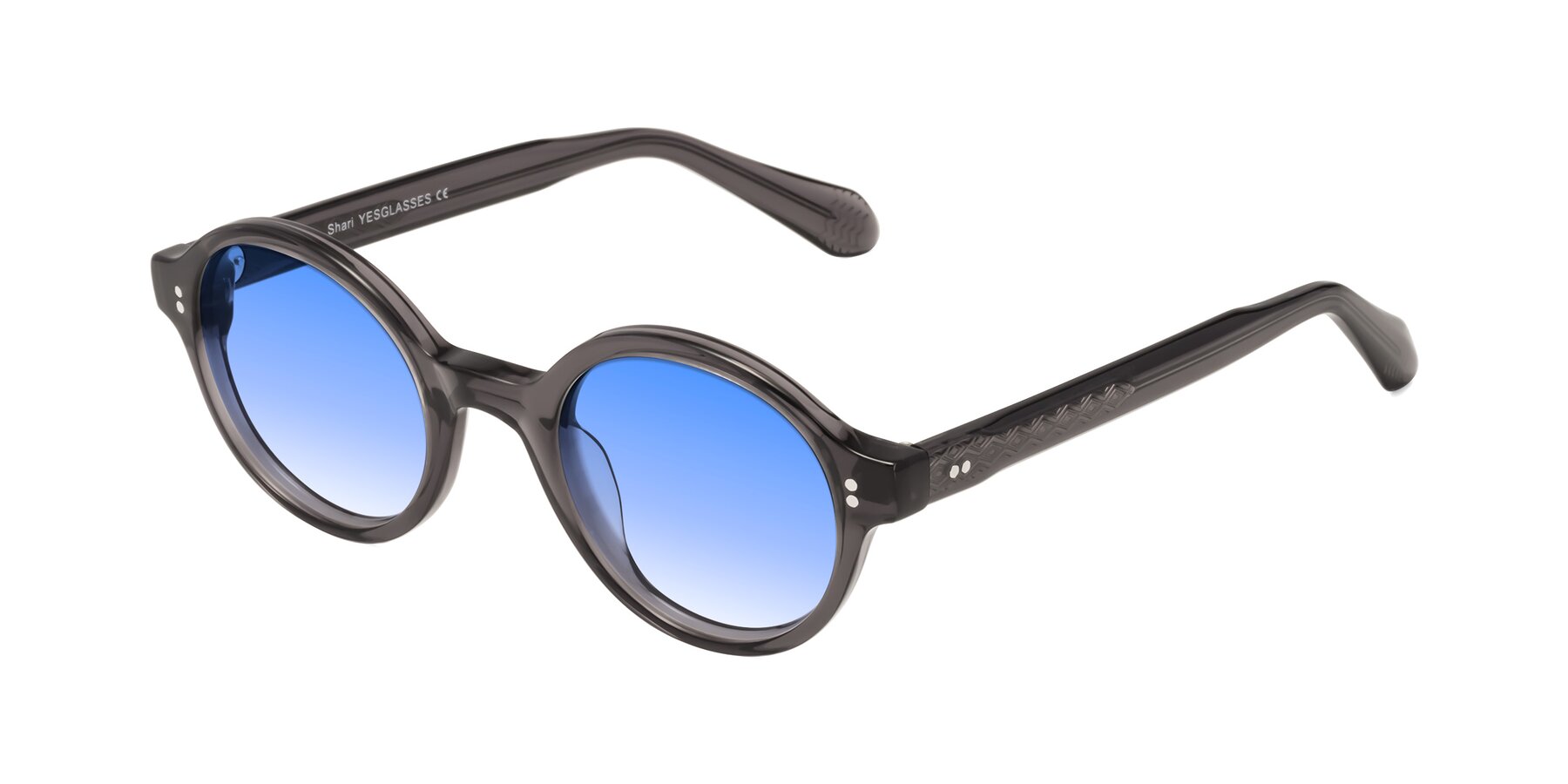 Angle of Shari in Dark Gray with Blue Gradient Lenses