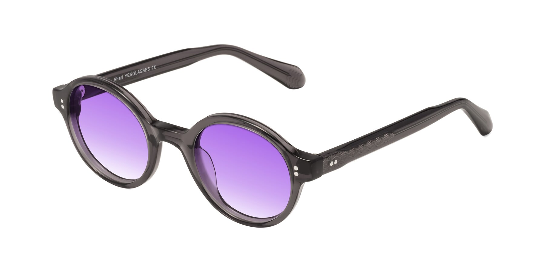 Angle of Shari in Dark Gray with Purple Gradient Lenses