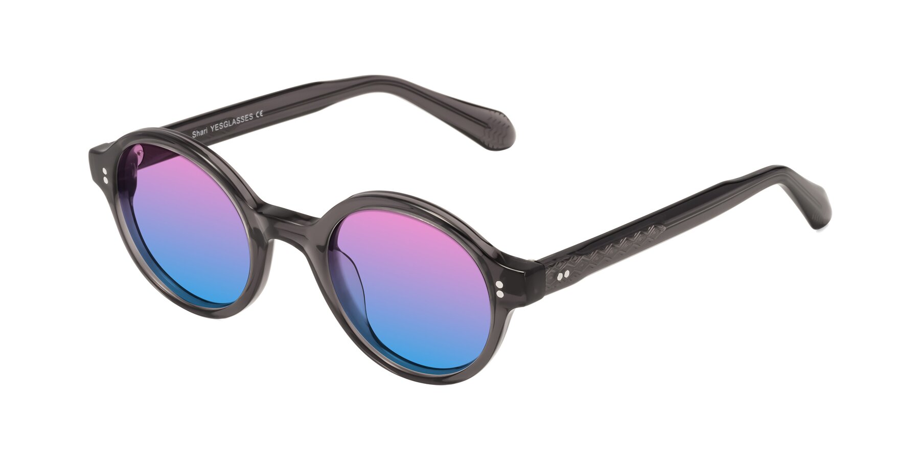 Angle of Shari in Dark Gray with Pink / Blue Gradient Lenses