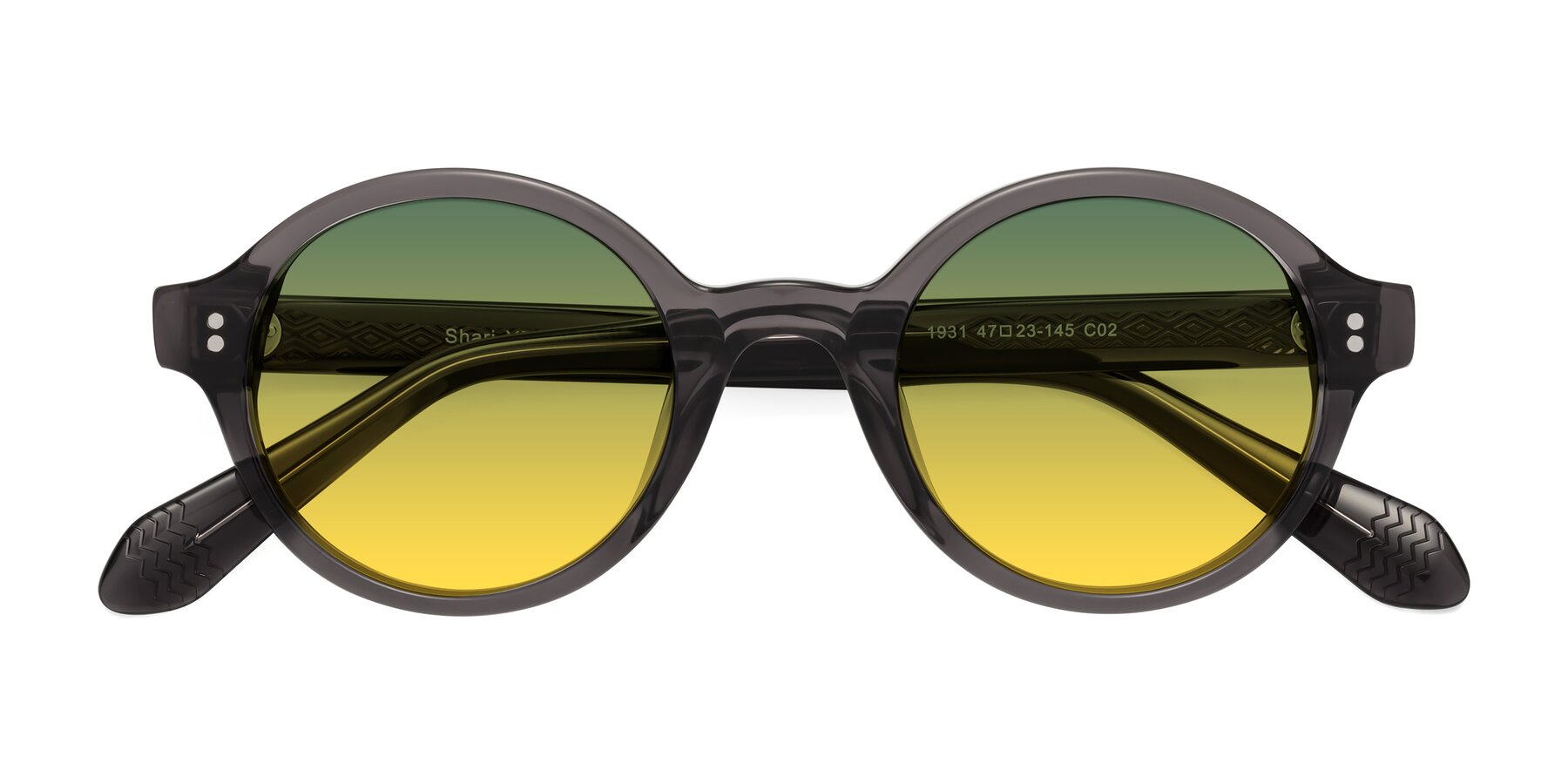 Folded Front of Shari in Dark Gray with Green / Yellow Gradient Lenses