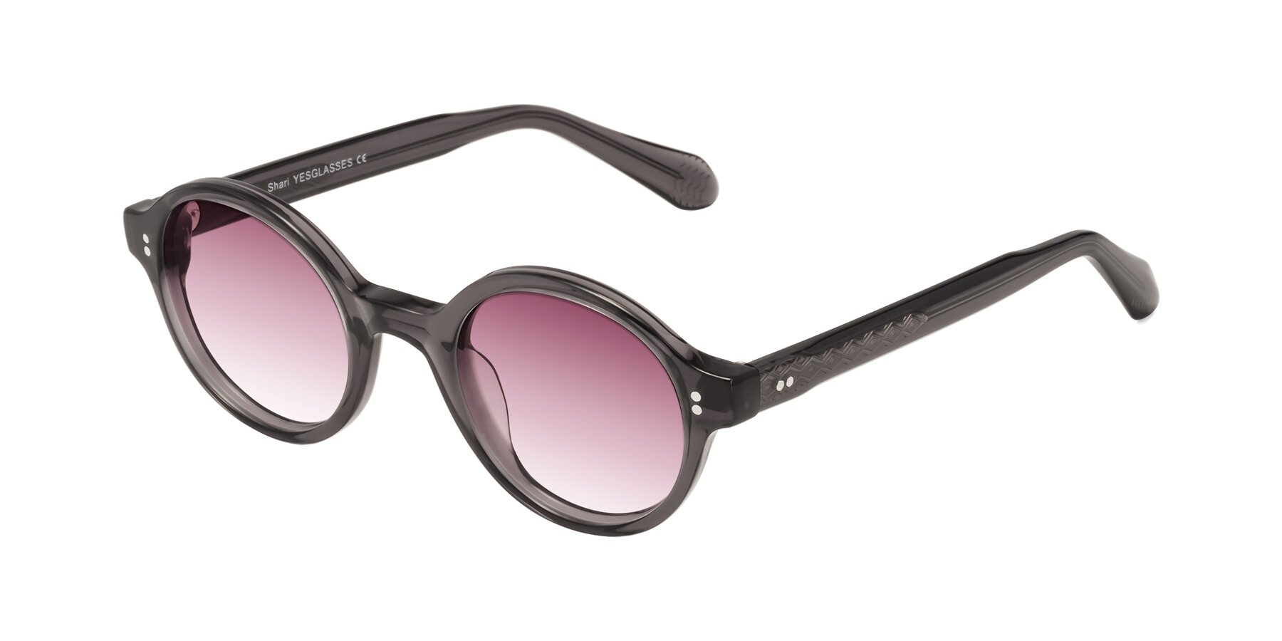 Angle of Shari in Dark Gray with Wine Gradient Lenses