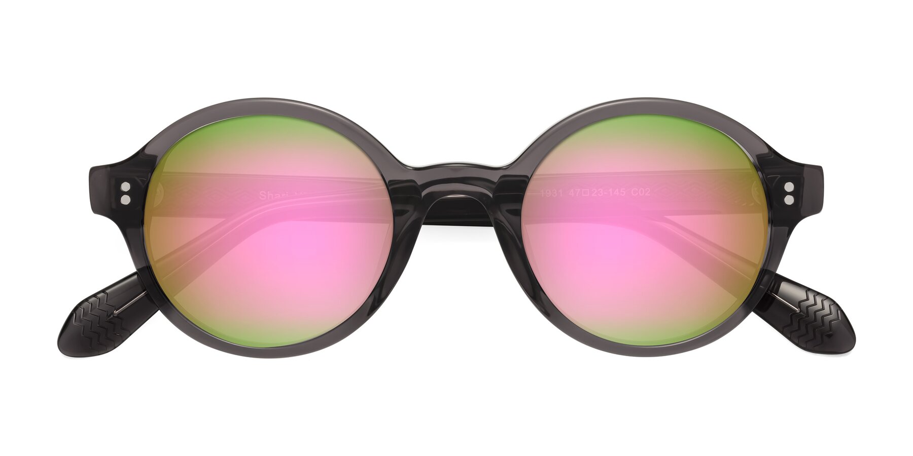 Folded Front of Shari in Dark Gray with Pink Mirrored Lenses