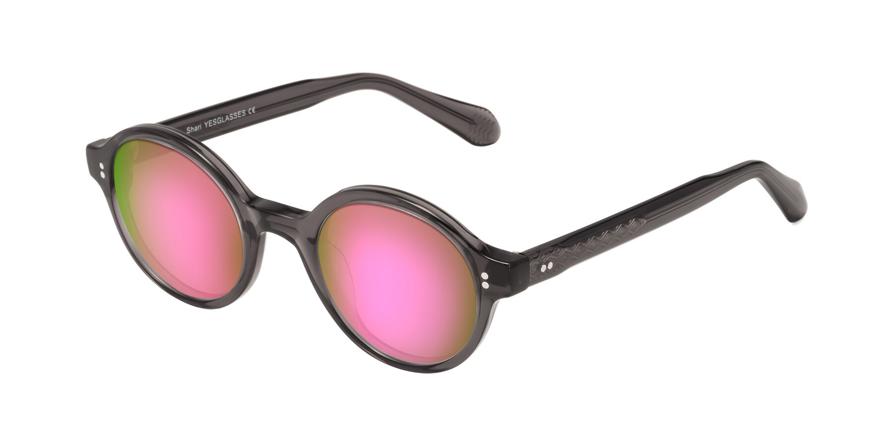 Angle of Shari in Dark Gray with Pink Mirrored Lenses