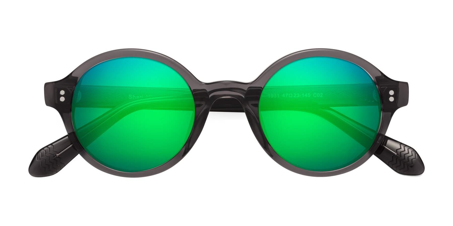 Folded Front of Shari in Dark Gray with Green Mirrored Lenses