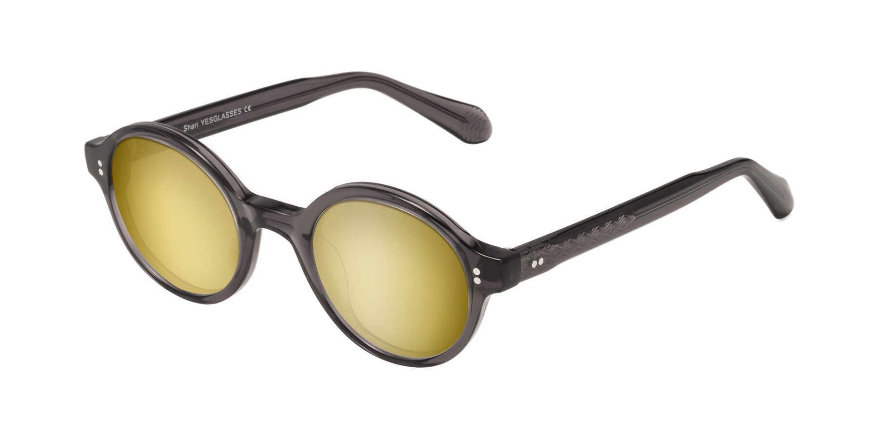 Angle of Shari in Dark Gray with Gold Mirrored Lenses